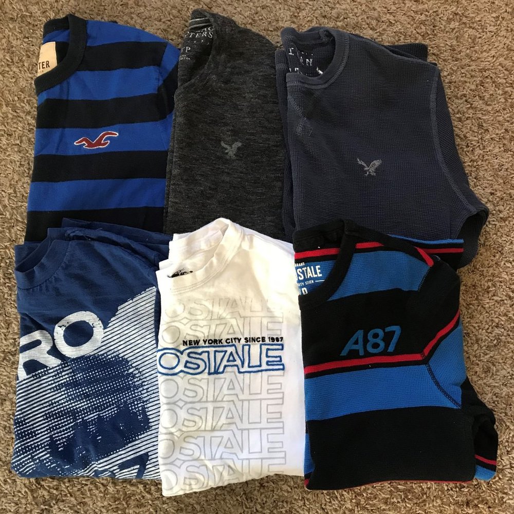 6 MENS LS SHIRTS AEO, AERO & HOLLISTER SZ XS & SM